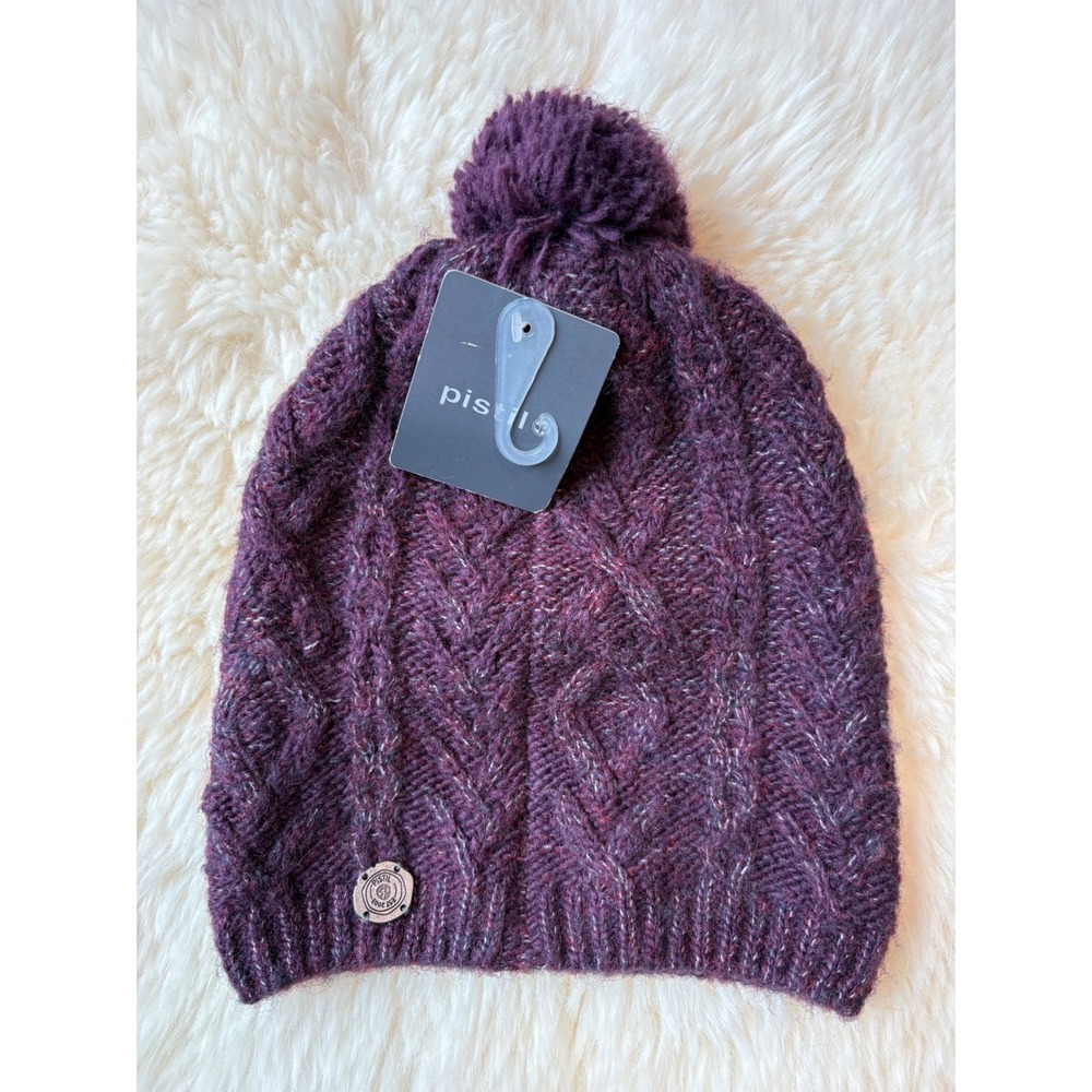 Pistil Designs Womens Purple Cable Knit Pom Beanie Winter Hat One Size NWT